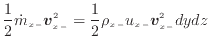 $\displaystyle \frac{1}{2} \dot{m}_{x -}\bm{v}_{x -}^2 = \frac{1} {2} \rho_{x -}u_{x -}\bm{v}_{x -}^2 dydz$