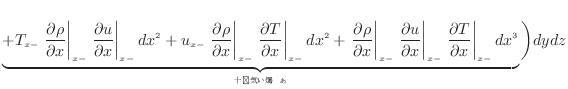 $\displaystyle \underbrace{ + T_{x -}\left. \frac{\partial \rho}{\partial x} \ri...
...\partial x} \right\vert _ {{x -}} dx^3 }_{ʬ˾̵뤹} \bigg) dydz$