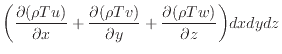 $\displaystyle \bigg( \dfrac{\partial (\rho Tu)}{\partial x} + \dfrac{\partial (\rho Tv)}{\partial y} + \dfrac{\partial (\rho Tw)}{\partial z} \bigg) dxdydz$