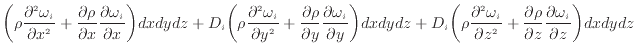 $\displaystyle \bigg( \rho \dfrac{\partial ^2 \omega_i}{\partial x^2 } + \dfrac{...
...{\partial \rho}{\partial z} \dfrac{\partial \omega_i}{\partial z} \bigg) dxdydz$