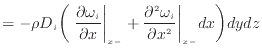 $\displaystyle = - \rho D_i \bigg( \left. \frac{\partial \omega_i}{\partial x} \...
...} + \frac{\partial ^2 \omega_i }{\partial x^2 } \bigg\vert _{x -}dx \bigg) dydz$