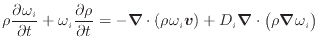 $\displaystyle \rho \frac{\partial \omega_i}{\partial t} + \omega_i \frac{\parti...
... \omega_i \bm{v}) + D_i \bm{\nabla} \cdot \big( \rho \bm{\nabla} \omega_i \big)$