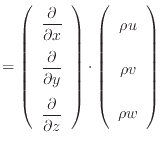 $\displaystyle = \left( \begin{array}{c} \dfrac{\partial }{\partial x} \vspace{....
...}{c} \rho u \vspace{.5em}  \rho v \vspace{.5em}  \rho w \end{array} \right)$