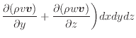 $\displaystyle \dfrac{\partial (\rho v\bm{v})}{\partial y} + \dfrac{\partial (\rho w\bm{v})}{\partial z} \bigg) dxdydz$