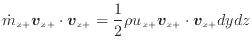 $\displaystyle \dot{m}_{x +}\bm{v}_{x +}\cdot \bm{v}_{x +}= \frac{1}{2} \rho u_{x +}\bm{v}_{x +}\cdot \bm{v}_{x +}dydz$