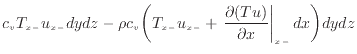 $\displaystyle c_v T_{x -}u_{x -}dydz - \rho c_v \bigg( T_{x -}u_{x -}+ \left. \frac{\partial (Tu)}{\partial x} \right\vert _ {{x -}} dx \bigg) dydz$