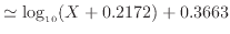 $\displaystyle \simeq \log_{10} (X + 0.2172) + 0.3663$