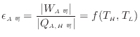 $\displaystyle \epsilon_{A可} = \frac{ \vert W_{A 可} \vert }{ \vert Q_{A, H 可} \vert } = f(T_H, T_L)$