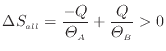 $\displaystyle \Delta S_{all} = \dfrac{-Q}{\varTheta_A} + \dfrac{Q}{\varTheta_B} > 0
$