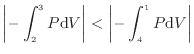 $\displaystyle \left \vert - \int^3_2 P \mathrm{d}V \right \vert < \left \vert - \int^1_4 P \mathrm{d}V \right \vert
$