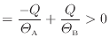 $\displaystyle = \dfrac{-Q}{\varTheta_\text{A}} + \dfrac{Q}{\varTheta_\text{B}} > 0
$