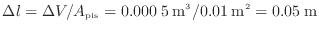 $\displaystyle \Delta l = \Delta V / A_\mathrm{pis} = 0.000\:5\:{\rm m^3} / 0.01\:{\rm m^2} = 0.05\:{\rm m}
$