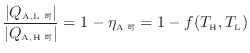 $\displaystyle \frac{ \vert Q_\mathrm{A, L 可} \vert }{ \vert Q_\mathrm{A, H 可} \vert } = 1 - \eta_\mathrm{A可} = 1 - f(T_\mathrm{H}, T_\mathrm{L})$